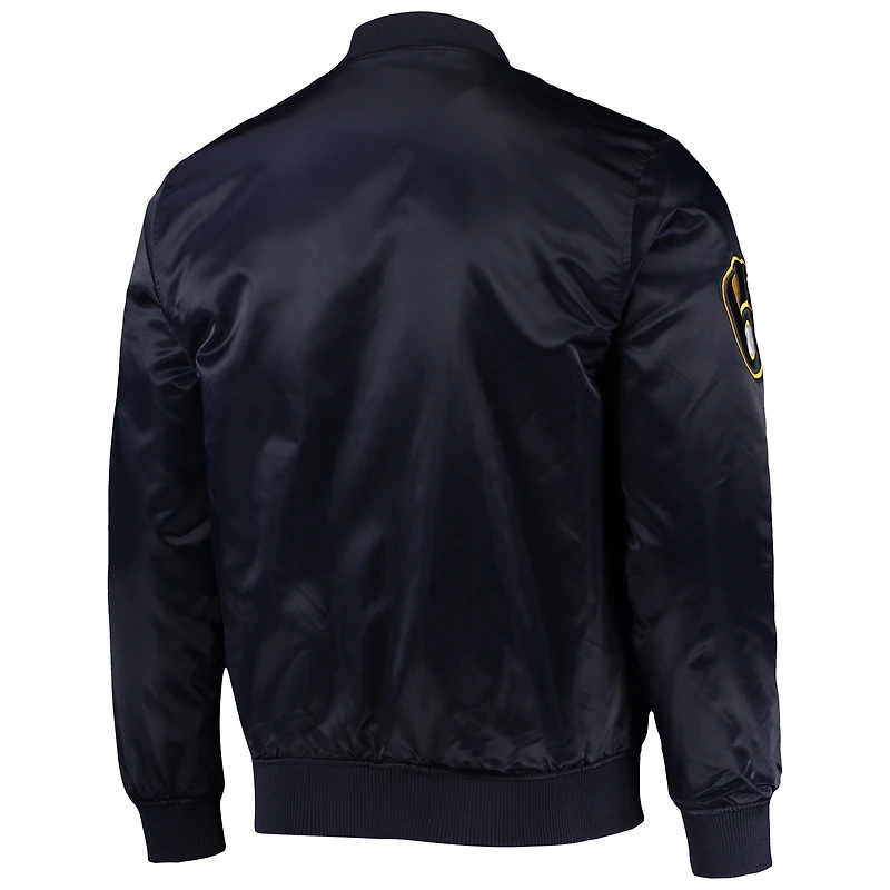 Veste à boutons-pression en satin Pro Standard Milwaukee Brewers Wordmark pour homme, bleu marine