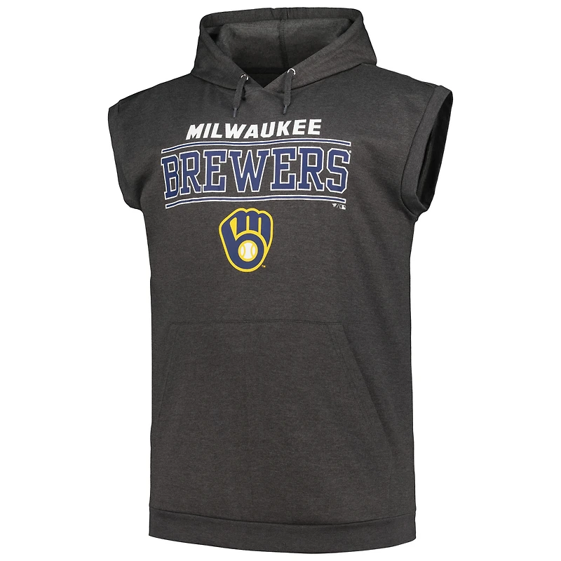 Sweat à capuche sans manches pour hommes Profile Heather Charcoal Milwaukee Brewers Big & Tall Muscle
