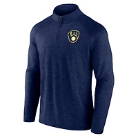 Men's Profile Heather Navy Milwaukee Brewers Big & Tall Raglan Quarter-Zip Top