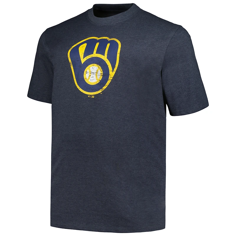Profil pour hommes Heather Navy Milwaukee Brewers Big & Tall T-shirt avec logo vieilli