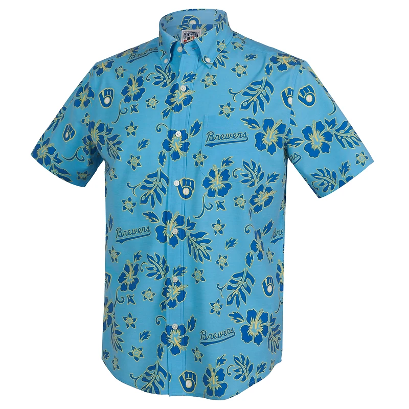 Haut à boutons en mélange de trois matières Reyn Spooner bleu clair Milwaukee Brewers Cooperstown Kekai Performance pour homme