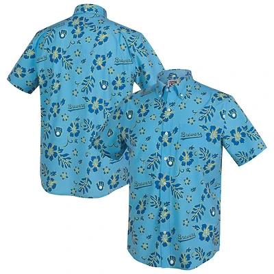 Men's Reyn Spooner Light Blue Milwaukee Brewers Cooperstown Kekai Performance Button-Down Tri-Blend Top