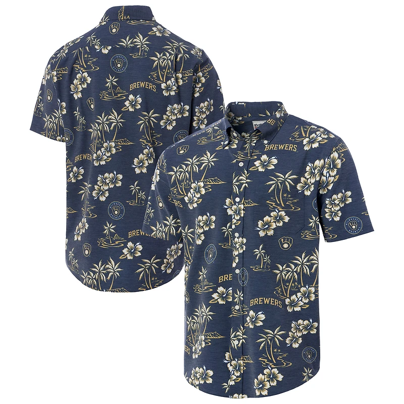 Chemise boutonnée Reyn Spooner Navy Milwaukee Brewers pour homme, grandes tailles Kekai Performance Tri-Blend