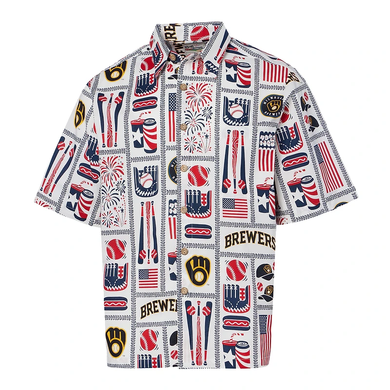 Chemise boutonnée Americana Milwaukee Brewers pour homme, blanche, Reyn Spooner