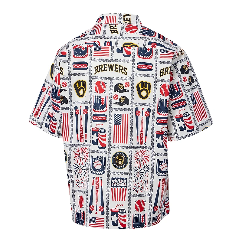Chemise boutonnée Americana Milwaukee Brewers pour homme, blanche, Reyn Spooner