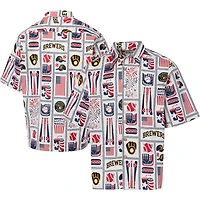 Chemise boutonnée Americana Milwaukee Brewers pour homme, blanche, Reyn Spooner