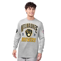 Men's Starter  Heather Gray/Navy Milwaukee Brewers Two-Pack Long Sleeve & Short T-Shirt Set