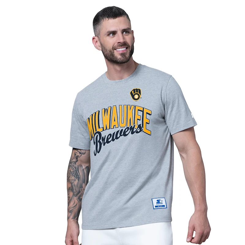 Lot de deux t-shirts Starter pour homme, bleu marine/gris chiné, Milwaukee Brewers