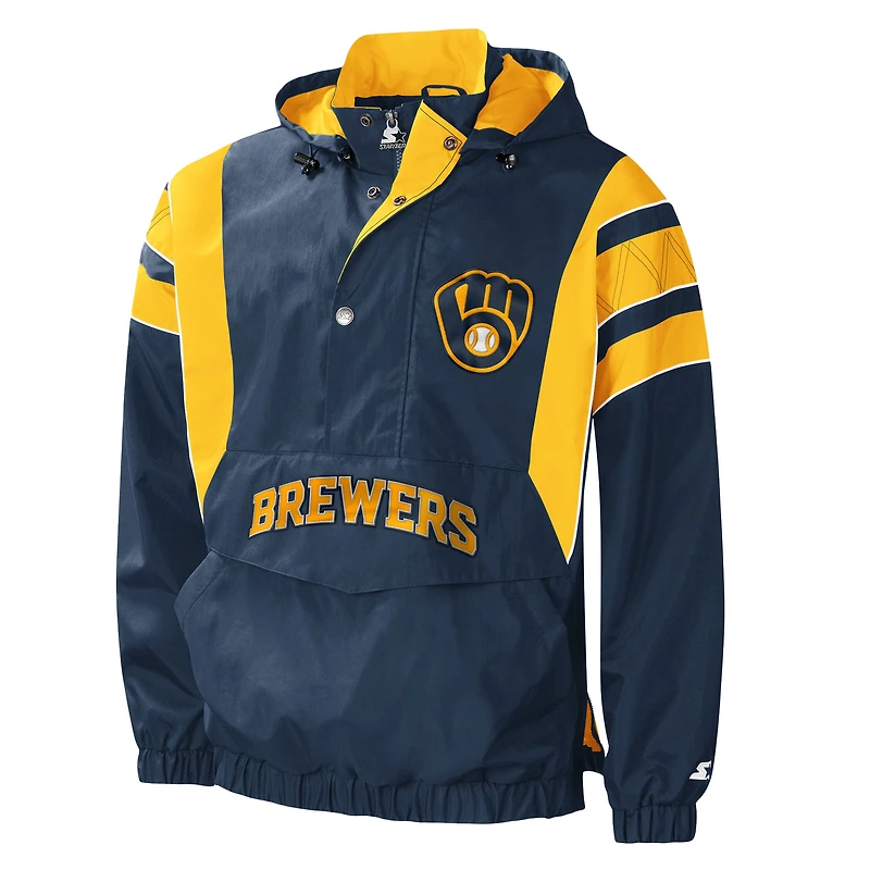 Veste à capuche demi-zip pour homme Starter Navy Milwaukee Brewers Impact