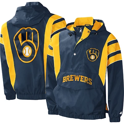 Veste à capuche demi-zip pour homme Starter Navy Milwaukee Brewers Impact