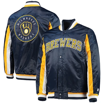 Veste Starter Navy Milwaukee Brewers pour homme The Ace Satin Full-Snap