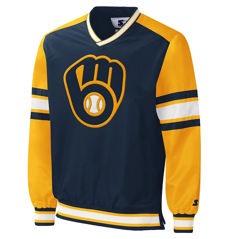 Coupe-vent à encolure en V pour homme Starter Navy Milwaukee Brewers Yardline