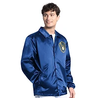 Men's Starter  Royal Milwaukee Brewers Cooperstown Collection Point Man Full-Snap Coaches Jacket