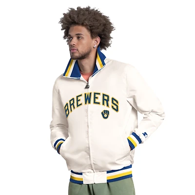 Veste universitaire zippée Starter blanche pour homme, Milwaukee Brewers, logo Captain Cooperstown