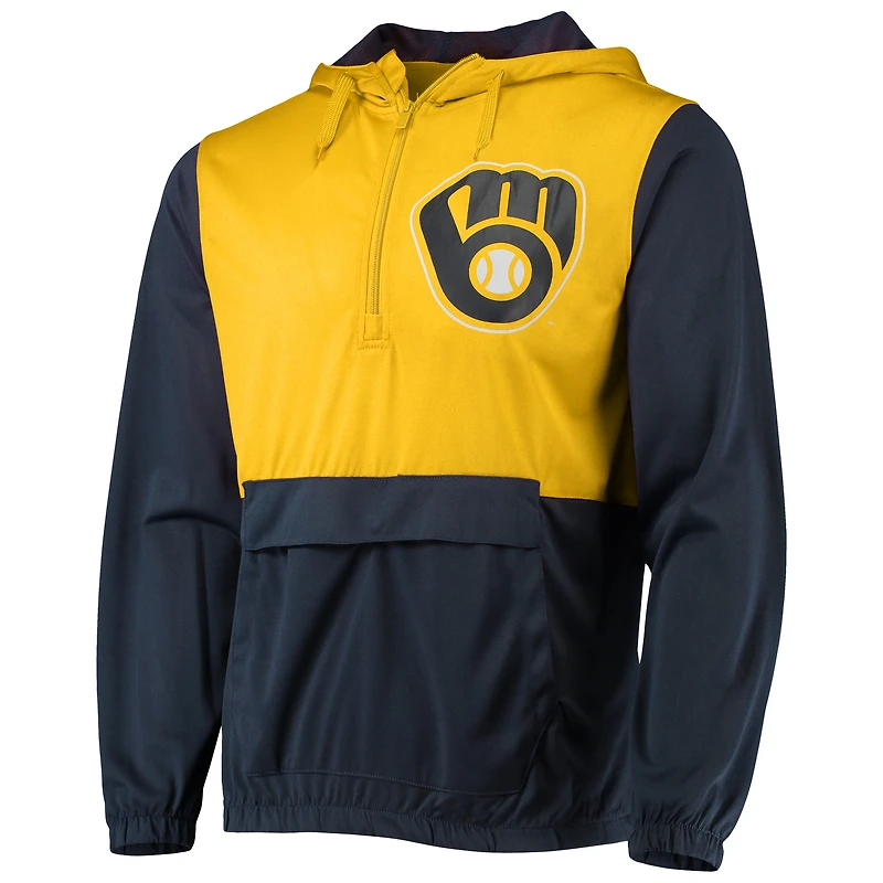Veste à capuche demi-zip Milwaukee Brewers Anorak pour hommes, bleu marine/or