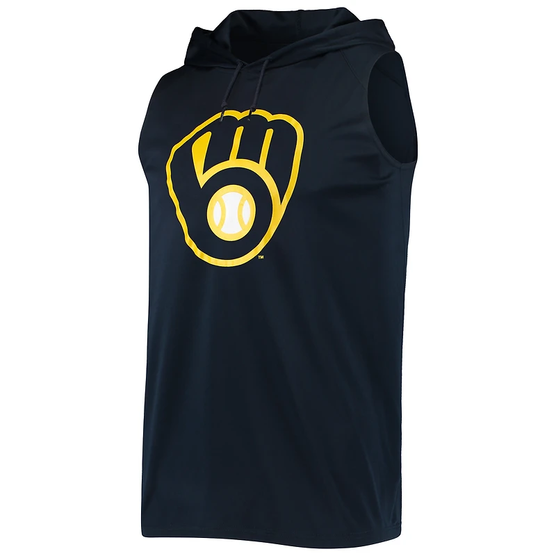 Men's Stitches Navy Milwaukee Brewers Sleeveless Pullover Hoodie