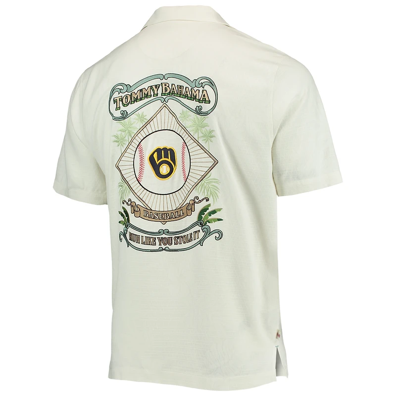 Chemise boutonnée pour homme Tommy Bahama Cream Milwaukee Brewers Baseball Camp