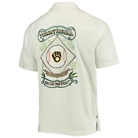 Chemise boutonnée pour homme Tommy Bahama Cream Milwaukee Brewers Baseball Camp
