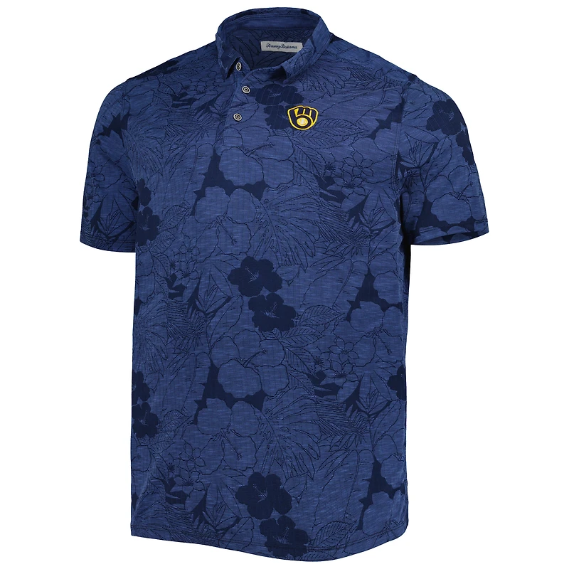Polo Tommy Bahama Navy Milwaukee Brewers Big & Tall Miramar Blooms pour homme