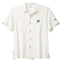 Chemise boutonnée Tommy Bahama blanche pour homme, Milwaukee Brewers Island Fly Ball Camp, en mélange de trois fibres COOLMAX.