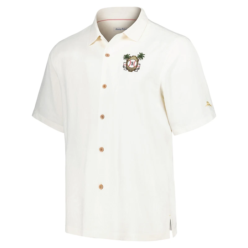Men's Tommy Bahama White Milwaukee Brewers Pitcher's Paradiso Button-Up Camp Shirt