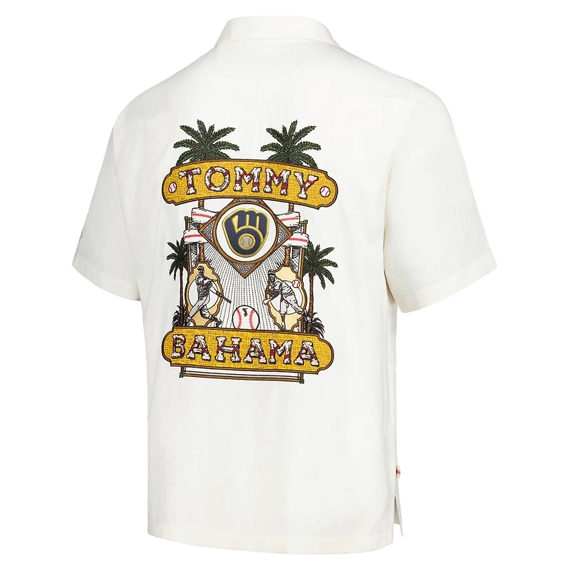 Men's Tommy Bahama White Milwaukee Brewers Pitcher's Paradiso Button-Up Camp Shirt