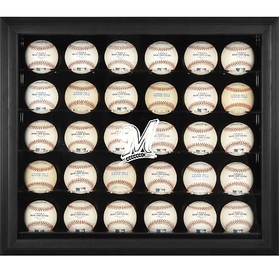 Vitrine encadrée noire avec logo des Milwaukee Brewers pour 30 boules de baseball