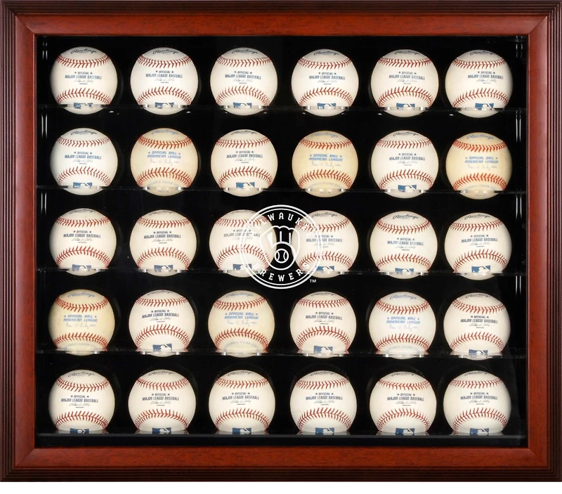 Milwaukee Brewers Mahogany Framed 30-Ball 2020-Present Logo Display Case