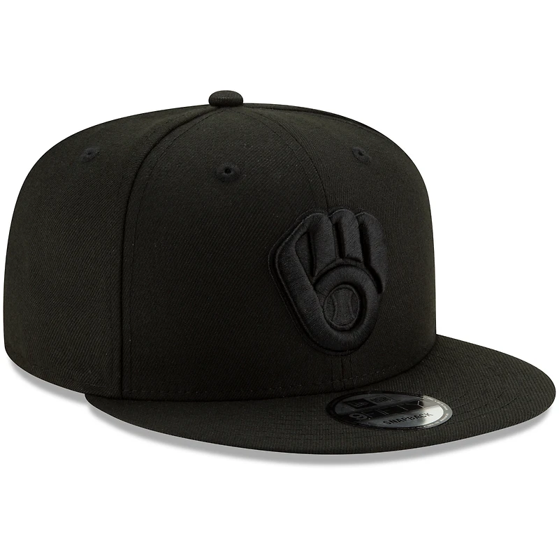 Milwaukee Brewers New Era Black on Black 9FIFTY Snapback Adjustable Hat - Black