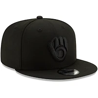 Milwaukee Brewers New Era Black on Black 9FIFTY Snapback Adjustable Hat - Black