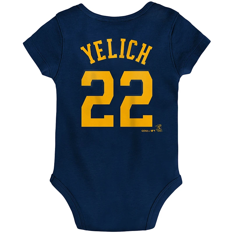 Nouveau-né et bébé Christian Yelich Navy Milwaukee Brewers Slugger Body avec nom numéro