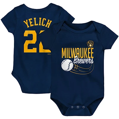 Nouveau-né et bébé Christian Yelich Navy Milwaukee Brewers Slugger Body avec nom numéro