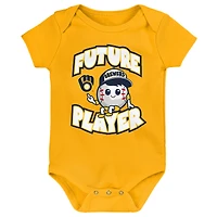 Newborn & Infant Gold/Navy/White Milwaukee Brewers Minor League Player Three-Pack Bodysuit Set