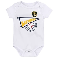 Lot de 3 bodys pour nouveau-nés et nourrissons dorés/blancs/gris chinés Milwaukee Brewers Biggest Little Fan
