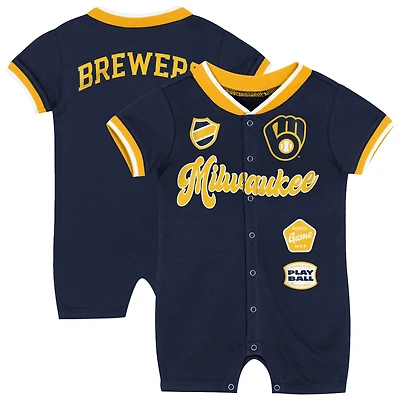 Combinaison à pinces bleu marine pour nouveau-né Outerstuff Milwaukee Brewers