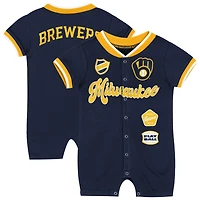 Combinaison à pinces bleu marine pour nouveau-né Outerstuff Milwaukee Brewers
