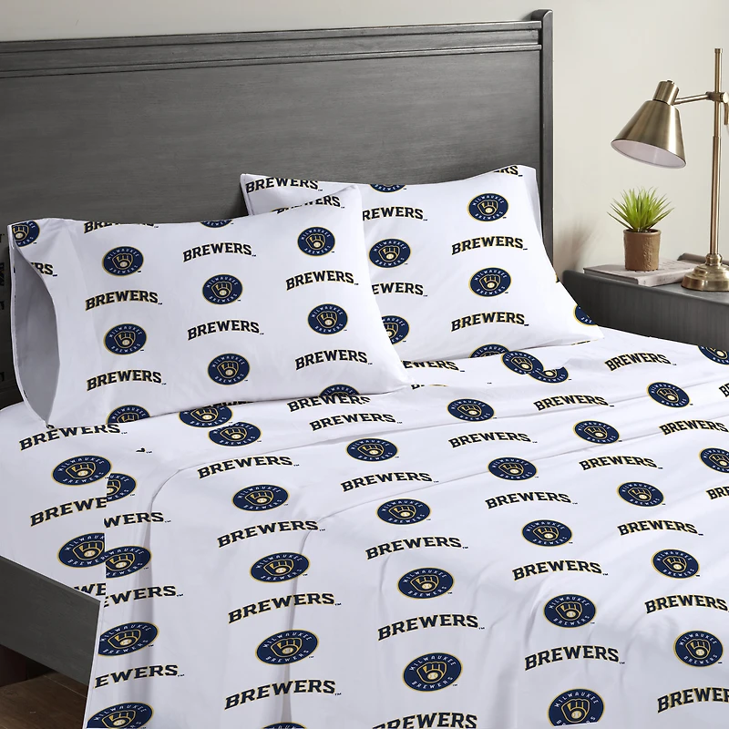 Ensemble de draps quatre pièces Pegasus Milwaukee Brewers pour lit queen