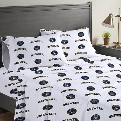 Ensemble de draps quatre pièces Pegasus Milwaukee Brewers pour lit queen