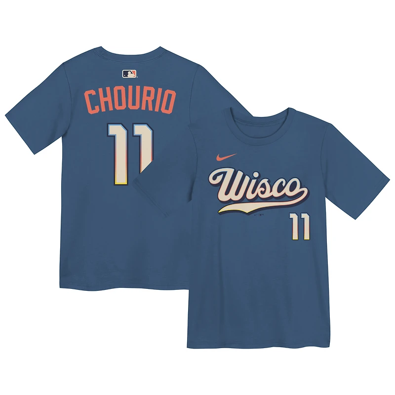 T-shirt Nike Jackson Chourio gris Milwaukee Brewers 2026 City Connect avec nom et numéro pour enfants d'âge préscolaire