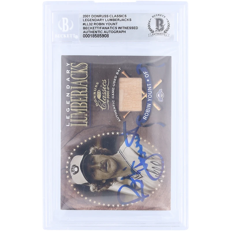 Carte authentifiée par Robin Yount (Milwaukee Brewers) – Collection Legendary Lumberjacks GU Relic 2001 Donruss Classics #LL-32 – authentifiée par Beckett Fanatics Witnessed