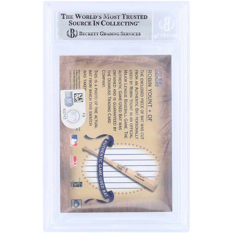 Robin Yount Milwaukee Brewers Autographed 2001 Donruss Classics Legendary Lumberjacks GU Relic #LL-32 Beckett Fanatics Witnessed Authenticated Card