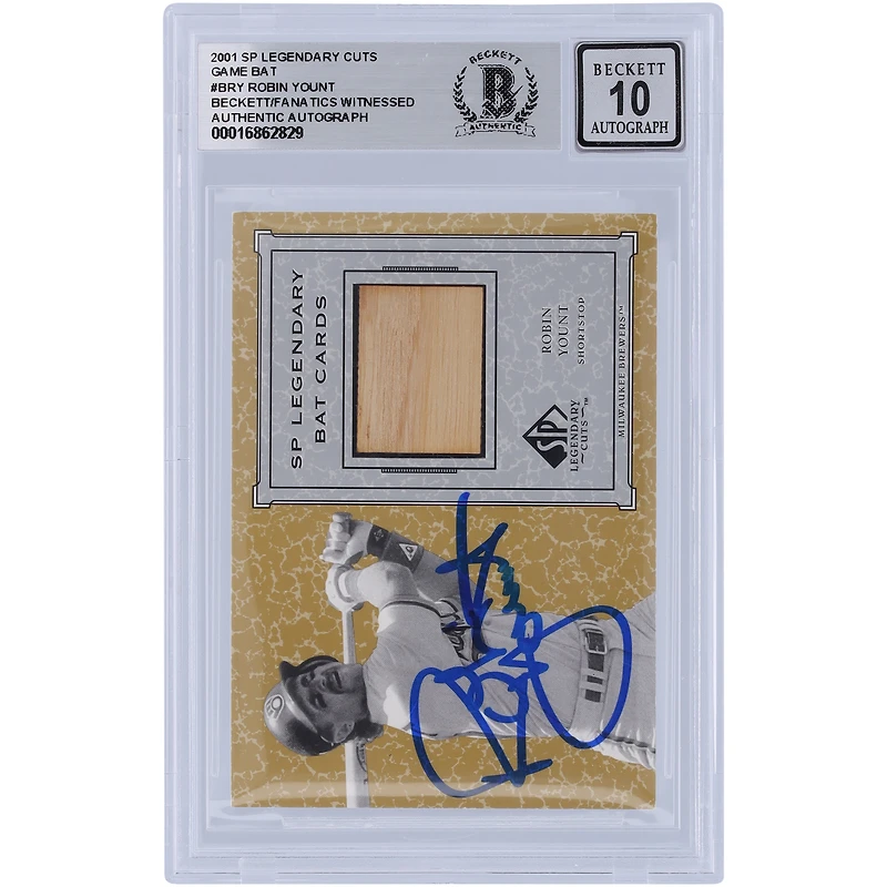 Robin Yount Milwaukee Brewers Autographed 2001 Upper Deck SP Legendary Cuts Game Bat Relic #B-RY Beckett Fanatics Witnessed Authenticated Card