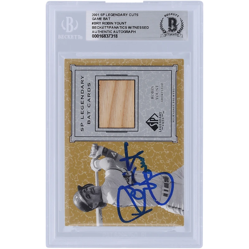Robin Yount Milwaukee Brewers Autographed 2001 Upper Deck SP Legendary Cuts Game Bat Relic #B-RY Beckett Fanatics Witnessed Authenticated Card 