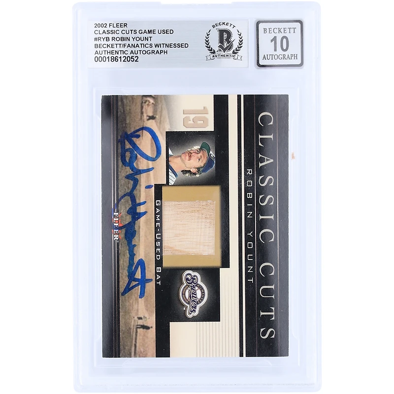 Carte autographiée de Robin Yount (Milwaukee Brewers) de la série Fleer Classic Cuts GU Relic 2002 #RY-B, authentifiée par Beckett Fanatics Witnessed (n° 10).