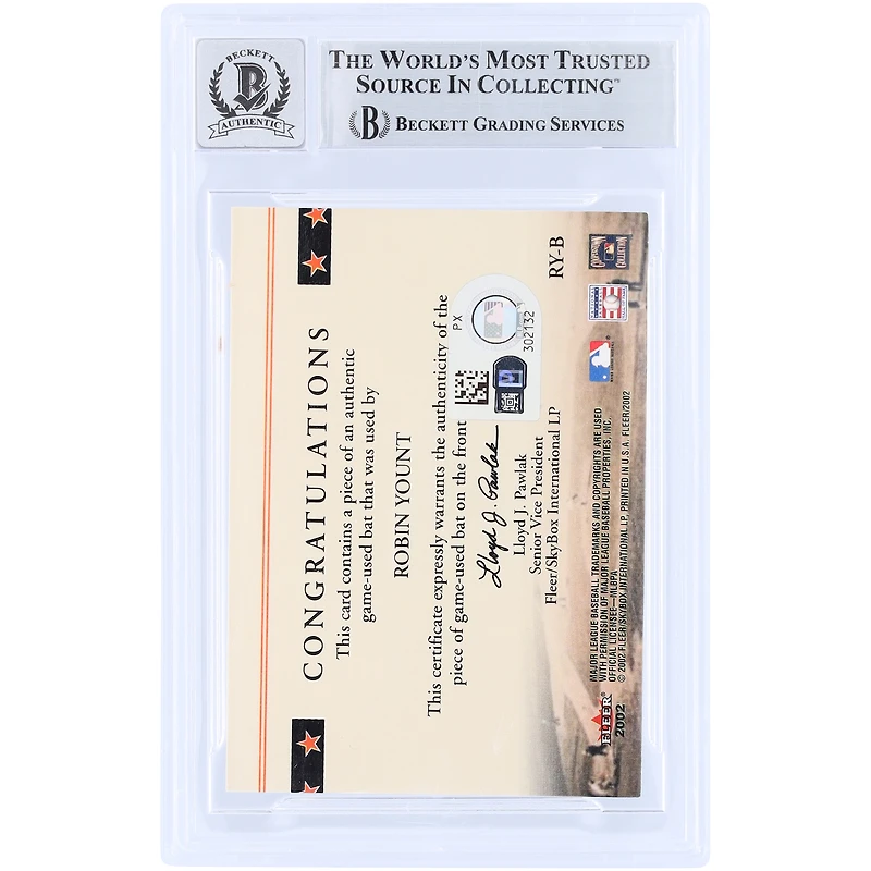 Robin Yount Milwaukee Brewers Autographed 2002 Fleer Classic Cuts GU Relic #RY-B Beckett Fanatics Witnessed Authenticated 10 Card
