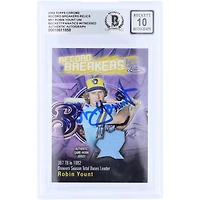 Carte autographiée de Robin Yount (Milwaukee Brewers) de la série Topps Chrome Record Breakers Refractor GU Relic 2003, numéro #RBCA-RY, authentifiée par Beckett Fanatics Witnessed (n° 10).