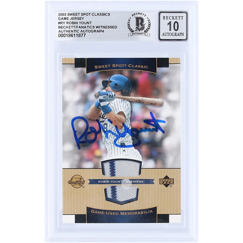 Robin Yount Milwaukee Brewers Autographed 2003 Upper Deck Sweet Spot Classic GU Dual-Color Relic #SJ-RY Beckett Fanatics Witnessed Authenticated 10 Card