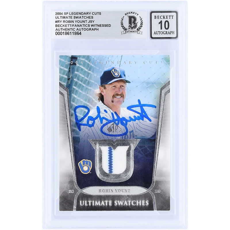 Robin Yount Milwaukee Brewers Autographed 2004 Upper Deck SP Legendary Cuts Ultimate Swatches GU Dual-Color Relic #US-RY Beckett Fanatics Witnessed Authenticated 10 Card