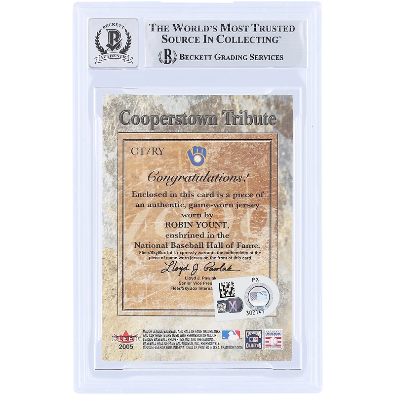 Robin Yount Milwaukee Brewers Autographed 2005 Fleer Tribute Cooperstown Tradition GU Relic #CT/RY Beckett Fanatics Witnessed Authenticated 10 Card