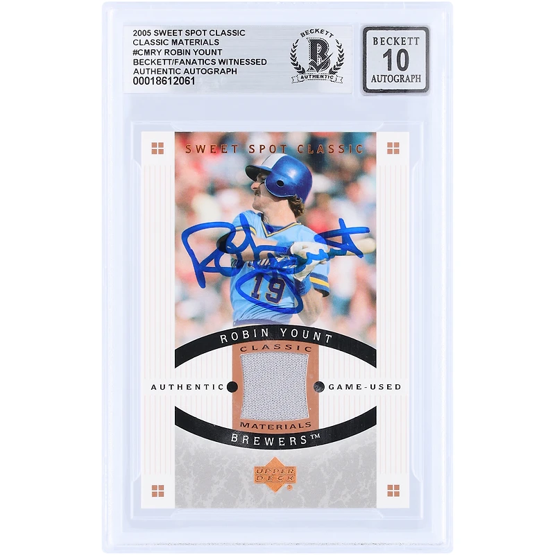 Robin Yount Milwaukee Brewers Autographed 2005 Upper Deck Sweet Spot Classic Materials GU Relic #CM-RY Beckett Fanatics Witnessed Authenticated 10 Card